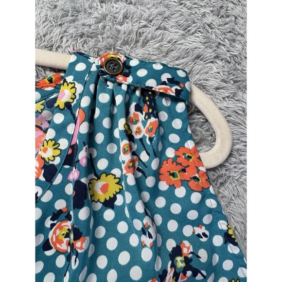 ModCloth Women 2X Top Blue Polka Dot Floral Sleeveless V-Neck Retro‎ Lightweight - Picture 9 of 12